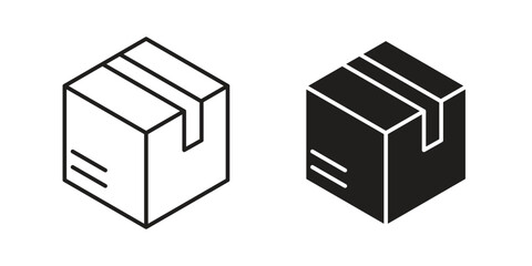 Two isometric package icons, one line art and one solid black, isolated on white.