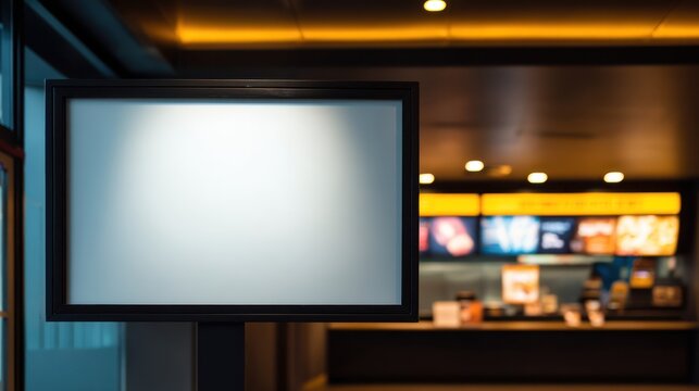 Blank signboard in fast food restaurant
