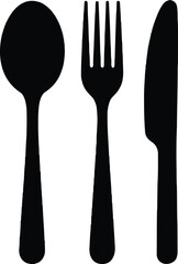 Minimalist Utensil Silhouette Set Spoon, Fork and Knife on Transparent Background