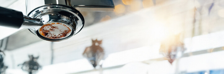 Coffee Maker Close-Up Wide Banner with Copy Space