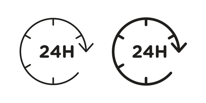 Two simple 24-hour clock icons with arrows, isolated on white.
