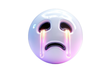 3D rendered sad face with glowing tears