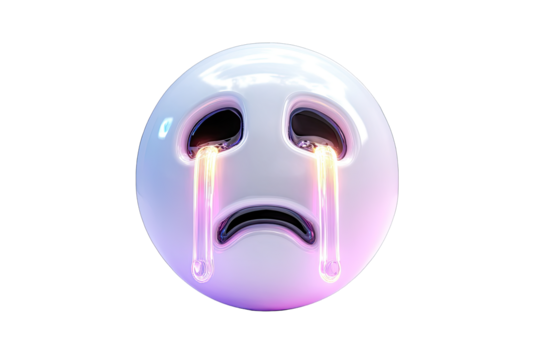 3D rendered sad face with glowing tears