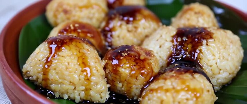 Delicious Filipino Rice Cake or Biko with Sweet Caramel Sauce Close-Up Shot Delightful Food,
