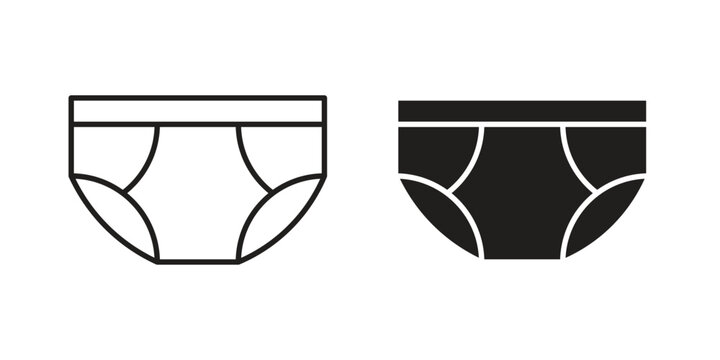Pair of underwear icons, one line art, one solid black, isolated on white.