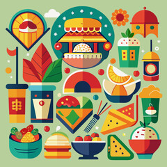 Street Food Market Icon Collection &ndash; Colorful Dishes & Cultural Diversity