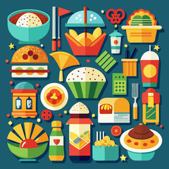 Street Food Market Icon Collection &ndash; Colorful Dishes & Cultural Diversity