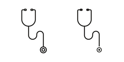 Two simple line art icons of a stethoscope, isolated on a white background. Perfect for medical or healthcare designs.