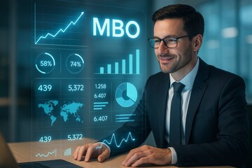 Businessman Analyzing Digital Data with Futuristic Interface