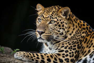 Obraz premium Majestic Leopard Portrait with Intense Gaze Generative Ai.