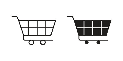 Two shopping cart icons: one line art, one filled. Perfect for e-commerce, retail, and online shopping.