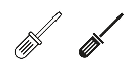 Pair of simple screwdriver icons, one line art and one solid black, isolated on white.