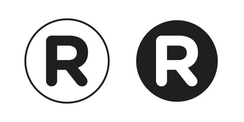 Two variations of a logo featuring the letter R inside a circle, one black and one white, isolated on white.