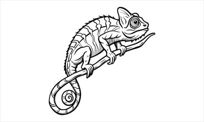 Obraz premium Chameleon Close Up T-Shirt Silhouette and Vector Line Art, Intricate Illustration Perfect for Relaxation, Art Therapy, Adult Coloring, and Printable Creative Artwork Activities.