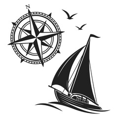 Old sailing compass silhouette