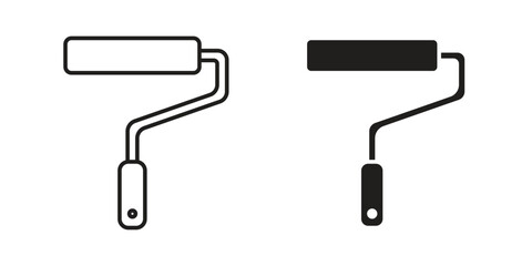 Two paint roller icons, one line art and one solid black, isolated on white. Perfect for DIY, home improvement, or painting projects.