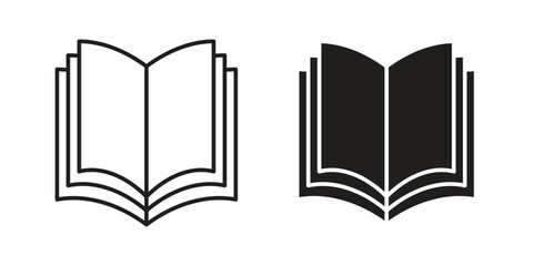 Two open book icons: one line art, one solid black. Perfect for education, reading, or library themes.