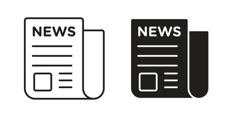 Two news icons, one line style and one solid, isolated on white. Perfect for news websites, apps, and publications.