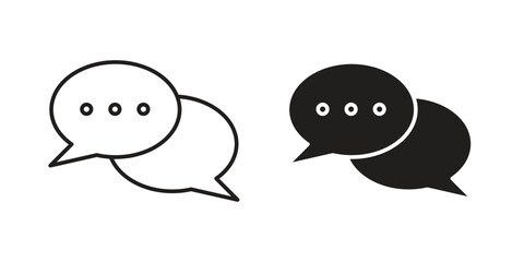 Simple black and white speech bubble icons, perfect for communication and messaging designs. Isolated on white.