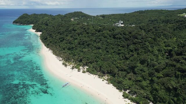 Epic aerial capture of northern coast of Boracay island, Philippines