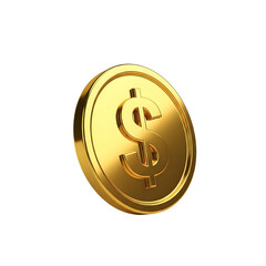 A gleaming golden dollar coin, isolated on transparent background, symbolizing wealth, investment, and financial success in the economy