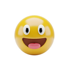 Fototapeta premium A cheerful yellow emoji with a playful expression isolated on transparent background, featuring a happy face and a protruding tongue