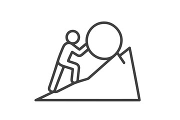 Climbing a steep mountain while pushing a large boulder in a challenging outdoor adventure during the daytime © PAPA STOCK