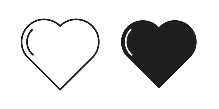 Two heart icons, one black and one outline, isolated on a white background. Simple, clean design.
