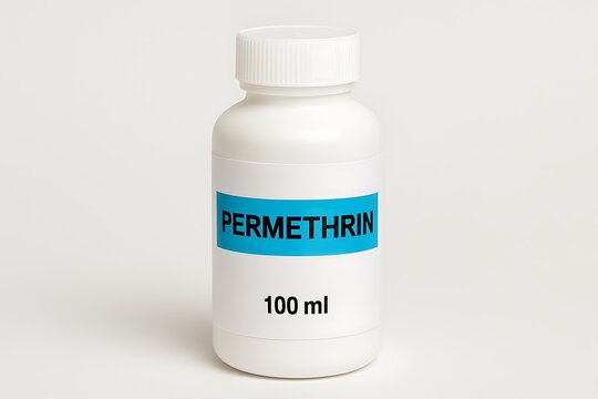 100 ml bottle of permethrin insecticide, commonly used for treating scabies and lice