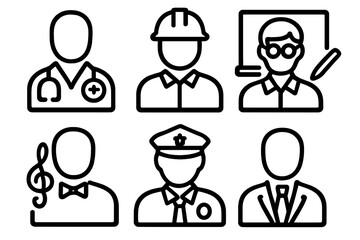 Diverse professions illustrated in a simple graphic design showcasing various career roles and their characteristics