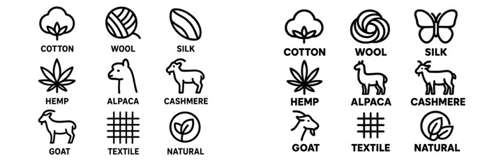 Textile fiber symbols illustrating sustainable materials and their sources for eco-friendly fashion industries