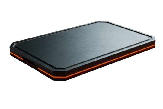 Dark gray cutting board with orange trim