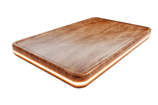 Rectangular wooden cutting board with glowing edge