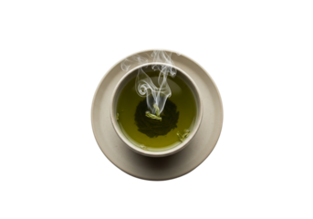 Hot green tea in a cup isolated on transparent background
