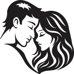 Stylized Silhouette of a Couple Embracing Tenderly Expressing Love and Connection with Clean Lines and Minimalist Design for Valentine's Day