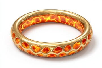 Gold Ring With Fiery Orange Pattern