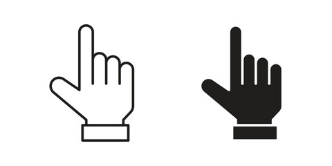 Two hand cursor icons: one line art, one solid black, isolated on white. Perfect for websites and apps.