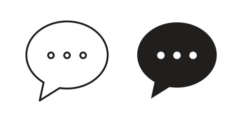 Two simple speech bubble icons, one black and one outline, isolated on white. Perfect for communication concepts.