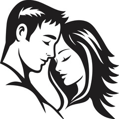 Stylized Silhouette of a Couple Embracing Tenderly Expressing Love and Connection with Clean Lines and Minimalist Design for Valentine's Day