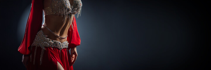 Elegant Belly Dancer in Red Costume Wide Banner
