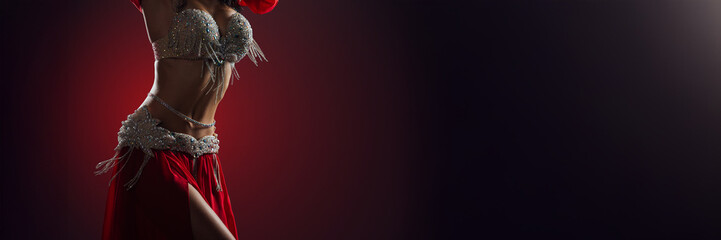 Belly Dancer in Red Costume Wide Banner with Copy Space
