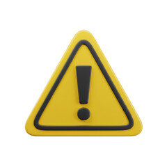 3d warning sign with exclamation mark isolated on transparent background