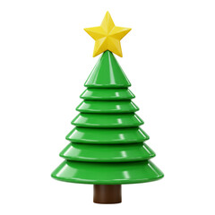 Obraz premium Cartoon christmas tree with yellow star isolated on transparent background