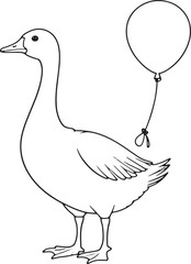 Fototapeta premium Cute Goose with Balloon Sketch Drawing for Kids and Coloring Fun