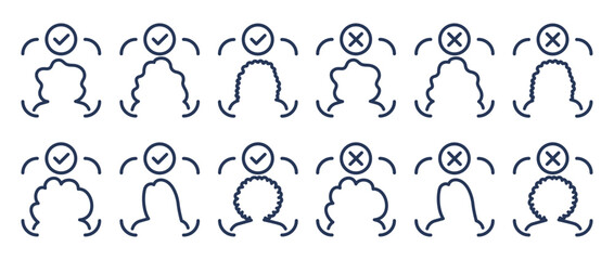 Patterns of outlined body shapes with symbols indicating choice.