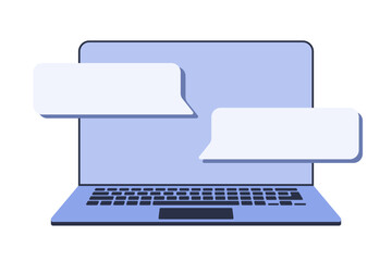 Digital conversation on a laptop with chat bubbles visible.