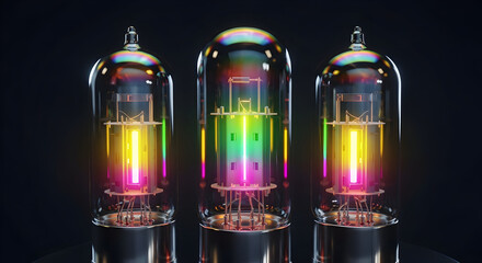Vibrant Retro Tech Tubes Colorful Glass Vacuum Tubes Lighting Element Design Amplifer Electronics