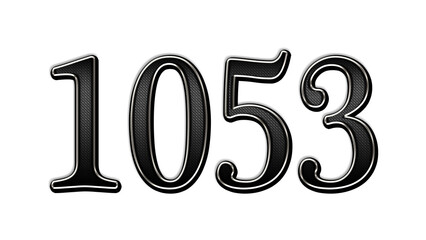 black metal 3d design of number 1053 on white background.