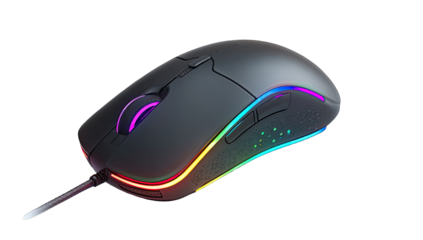 Gray computer mouse with vibrant RGB lighting