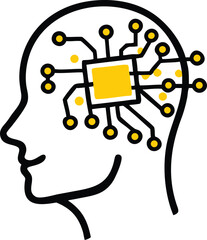 Head brain circuit chip technology network mind ai thinking collection of vector illustration